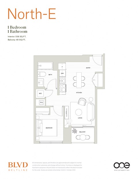 North - E Floor Plan at BLVD Beltline, Calgary, T2G 2K4